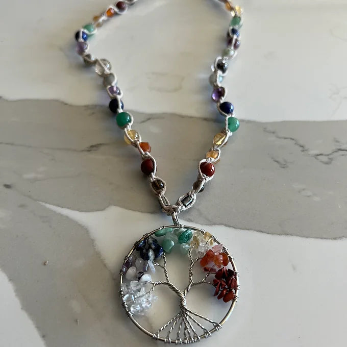 Rainbow Tree of Life Hemp Necklace