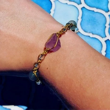 Raw Amethyst Gold Adjustable Bracelet