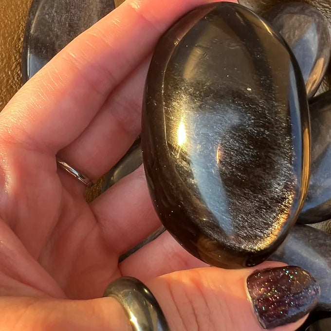 Silver Sheen Obsidian Palm Stone