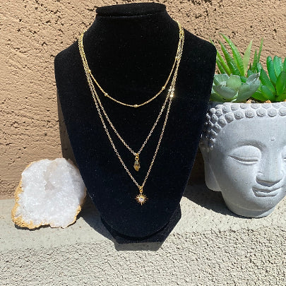 Triple-layered Blue appetite and evil eye gold necklace