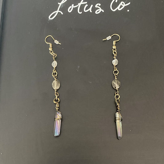 Black Moonstone and Smoky Angel Aura Earrings
