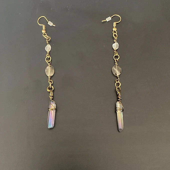 Black Moonstone and Smoky Angel Aura Earrings
