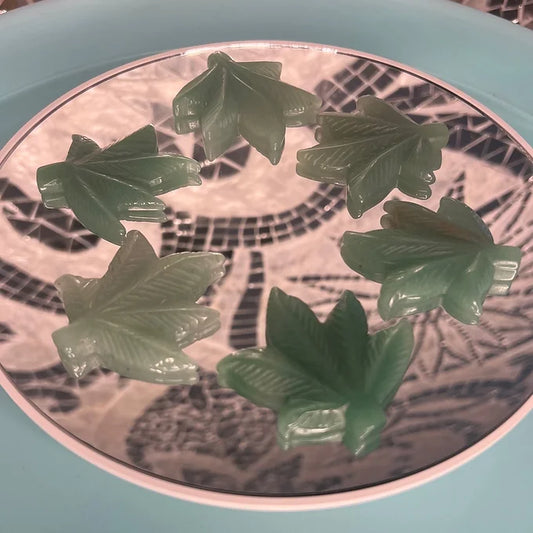 Green Aventurine Marijuana Leaf Carving