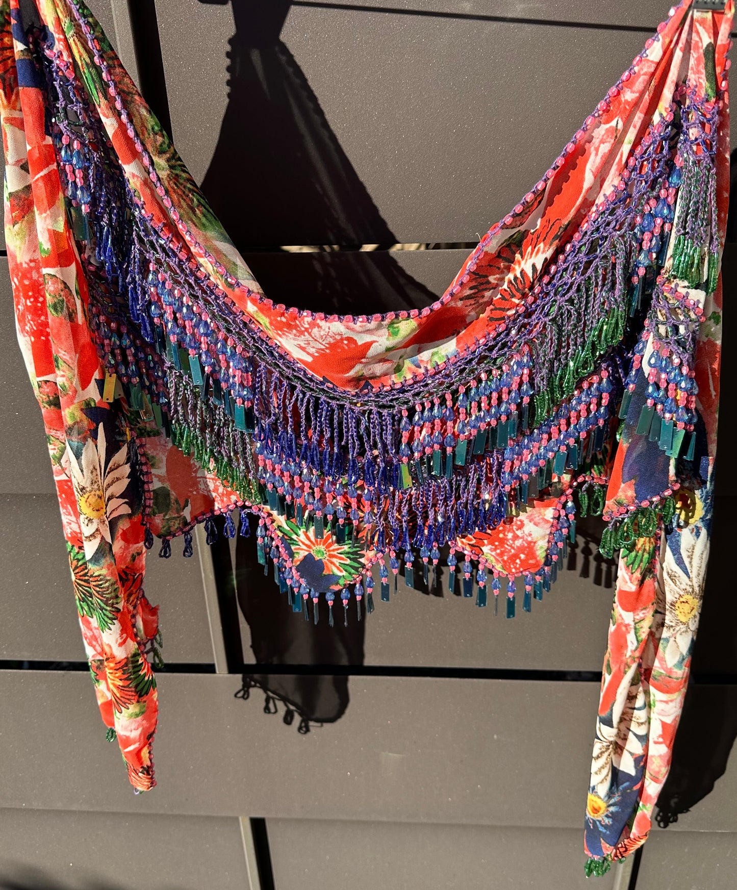 Coral and purple hip scarf