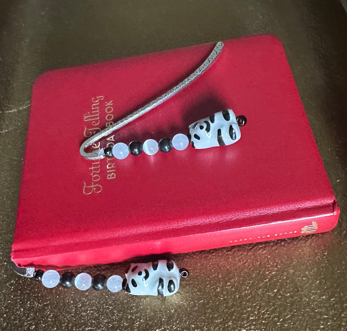 Handmade Beaded Panda Bookmark with Gemstones