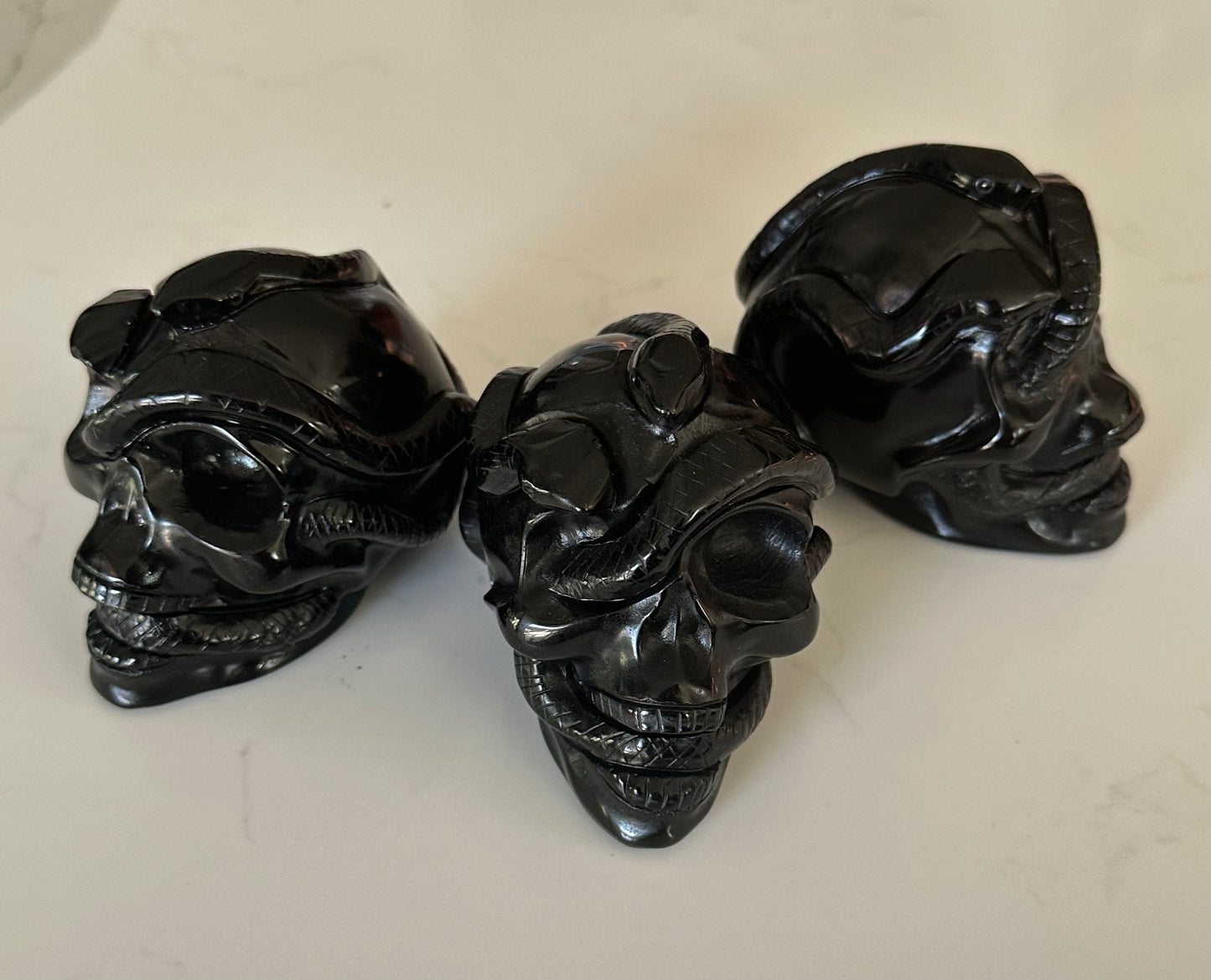 Black Obsidian Snake Skull