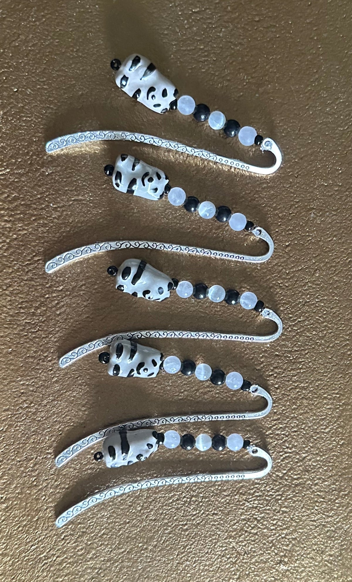 Handmade Beaded Panda Bookmark with Gemstones