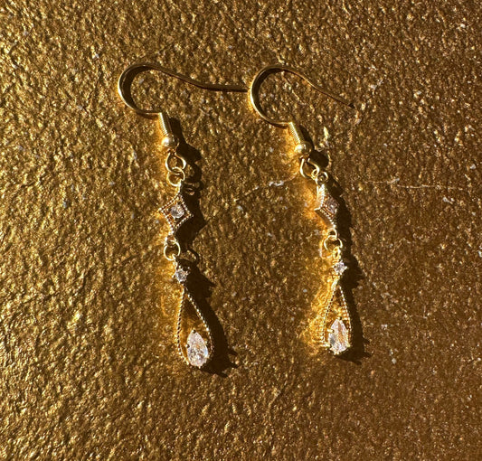 Gold Art Deco Drop Earrings