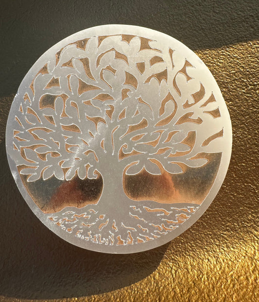 Gold Plated Selenite Tree of Life Charging Plate