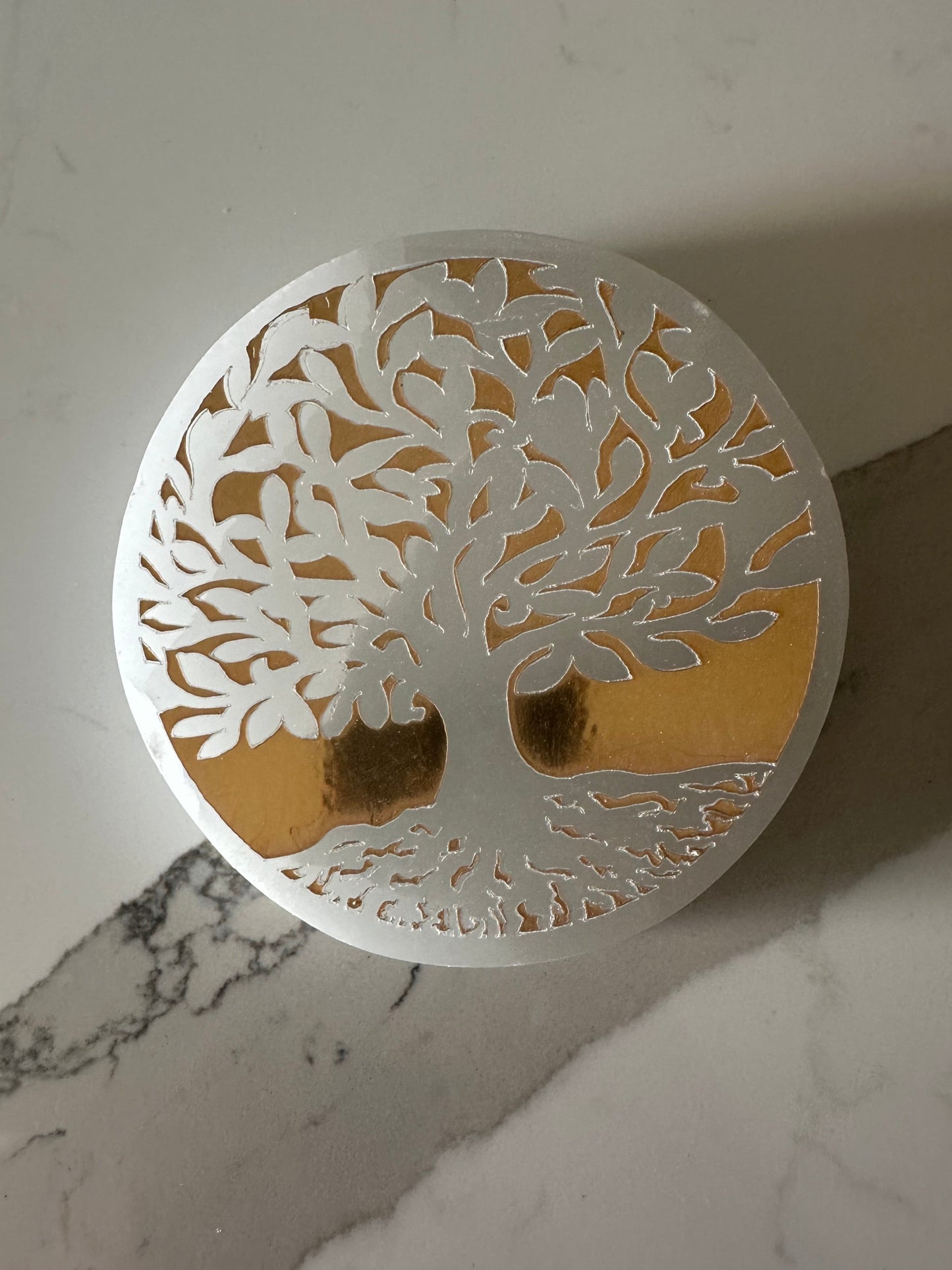 Gold Plated Selenite Tree of Life Charging Plate