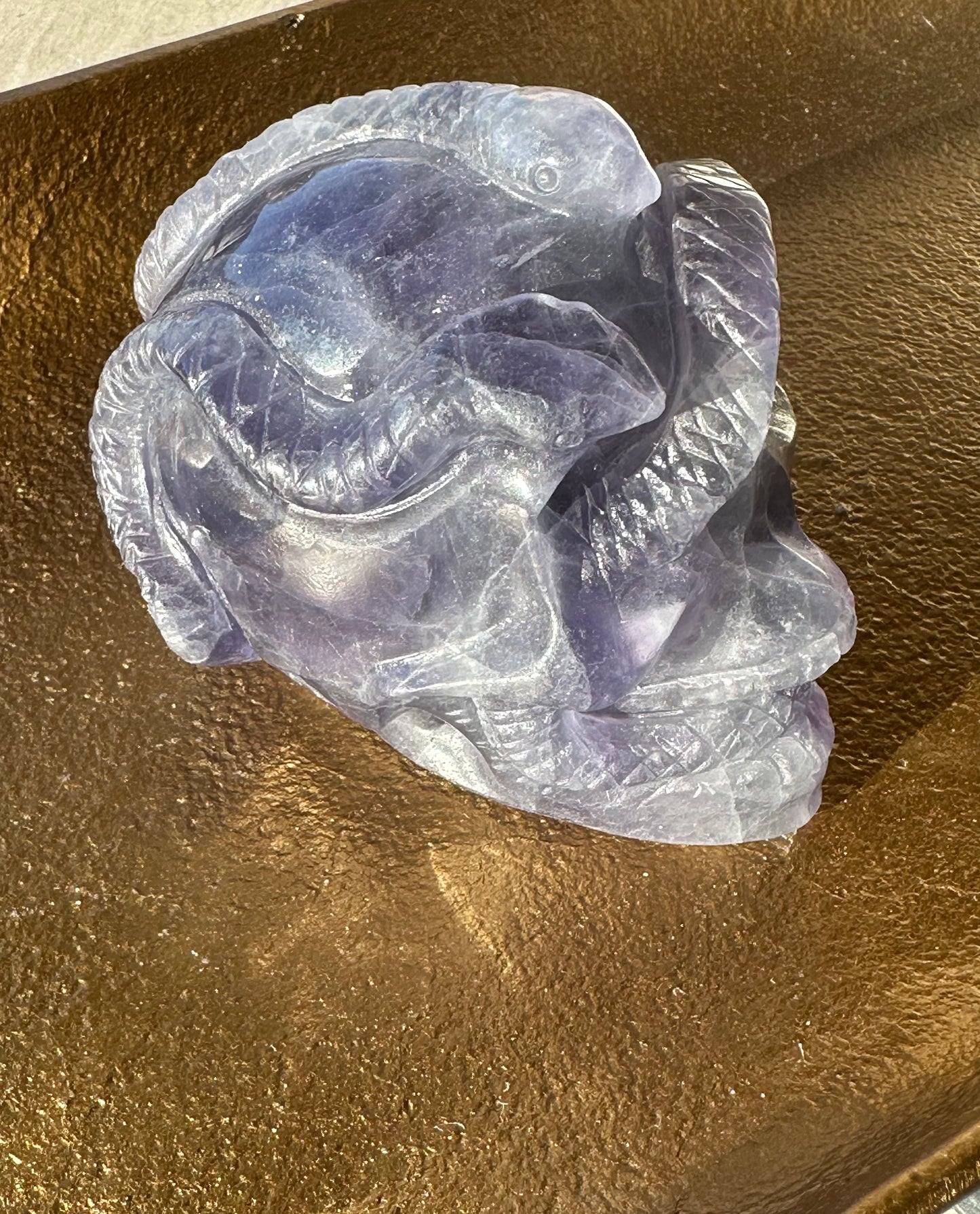 Rainbow Fluorite Snake Skull Carving