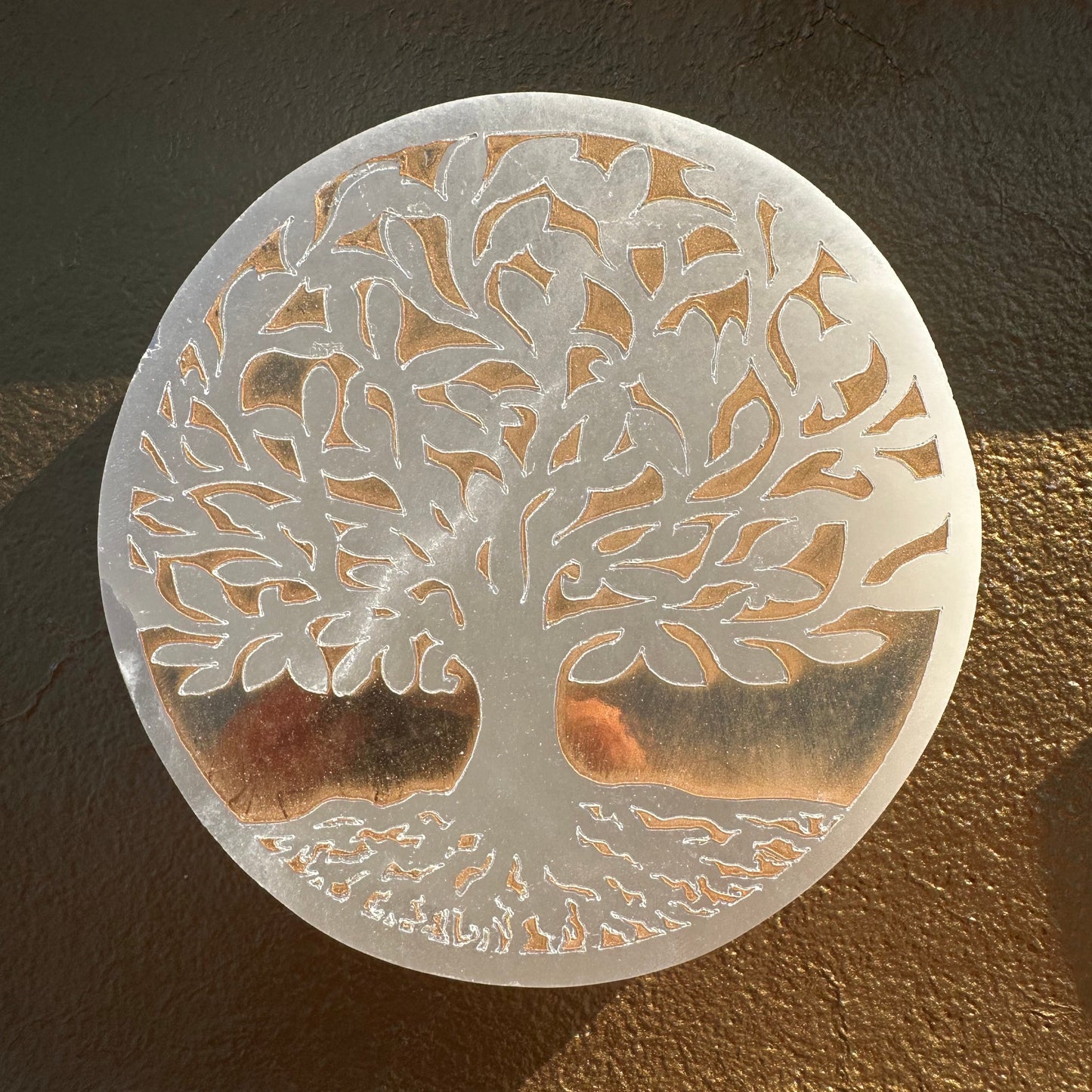 Gold Plated Selenite Tree of Life Charging Plate