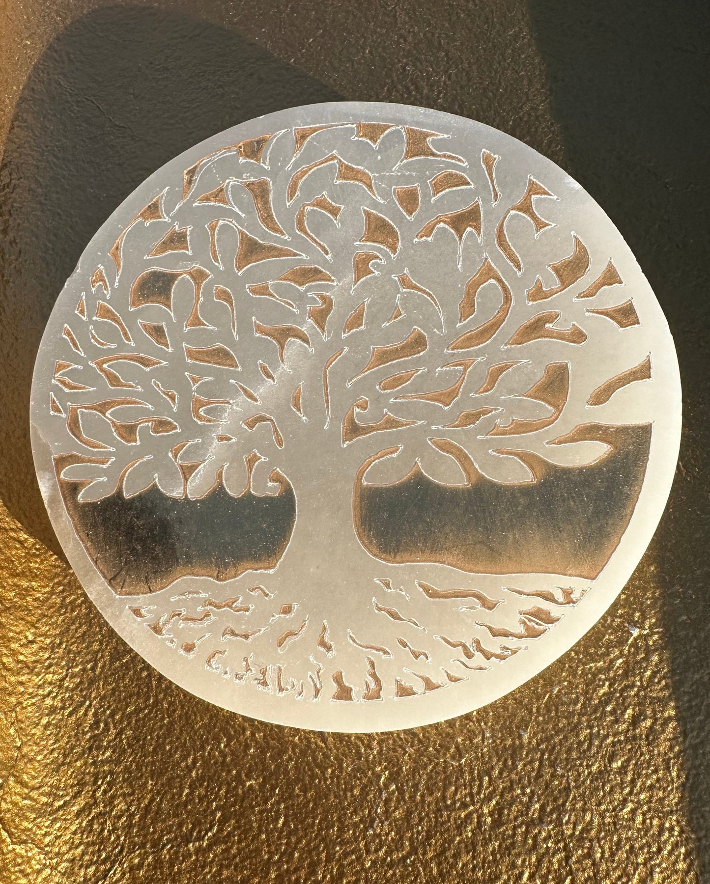 Gold Plated Selenite Tree of Life Charging Plate