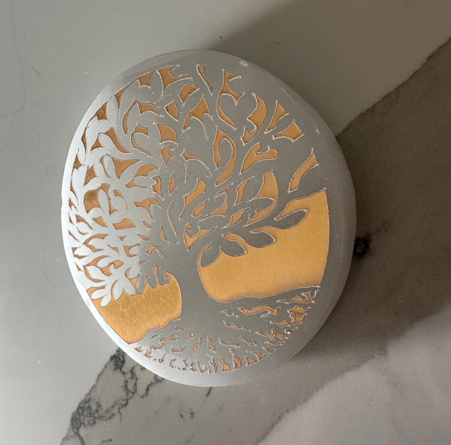 Gold Plated Selenite Tree of Life Charging Plate