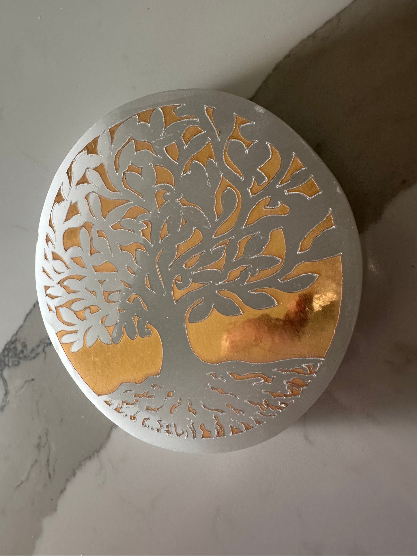 Gold Plated Selenite Tree of Life Charging Plate