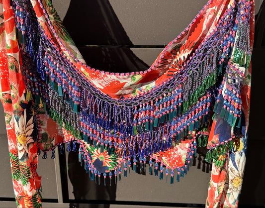 Coral and purple hip scarf