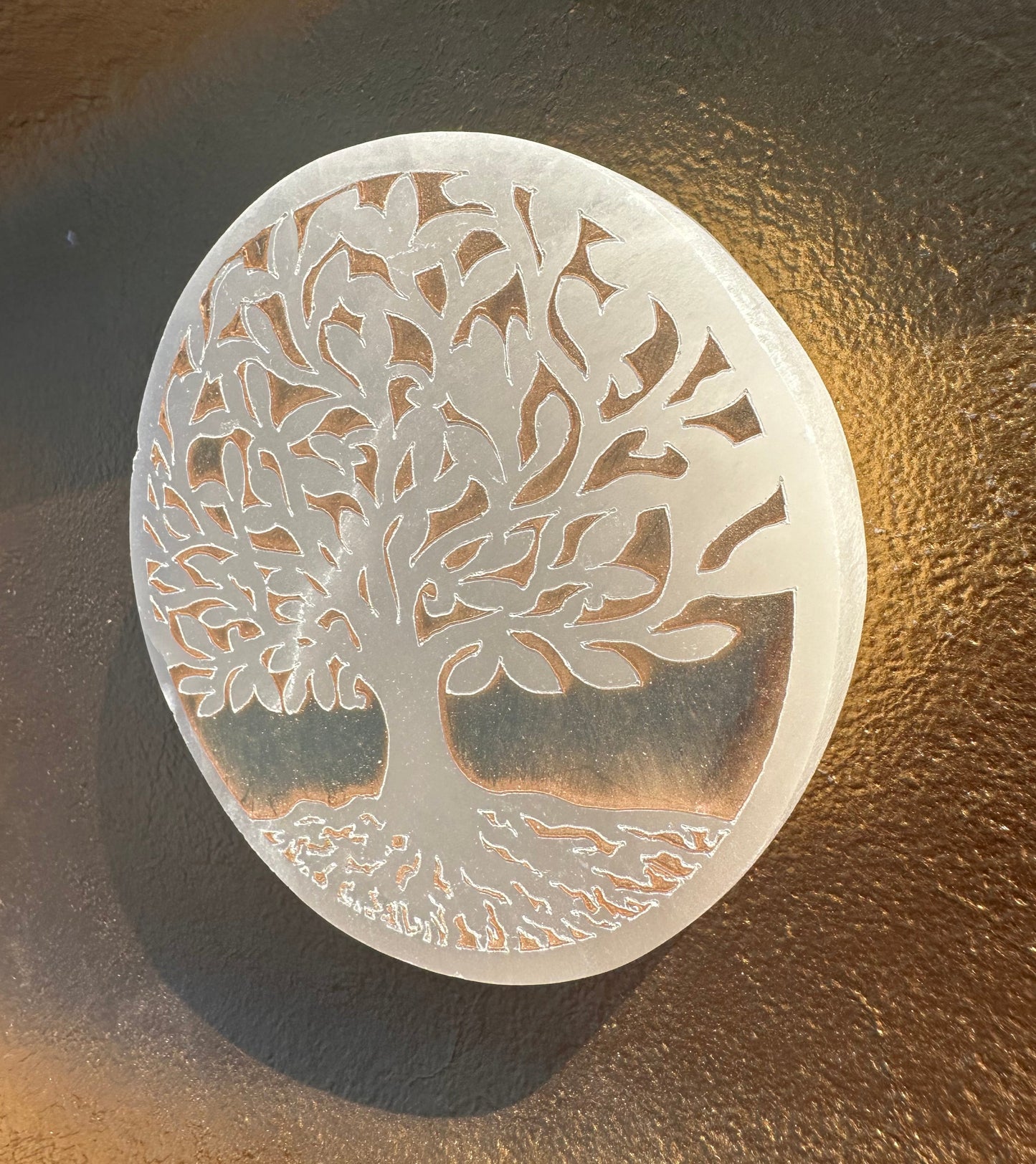 Gold Plated Selenite Tree of Life Charging Plate