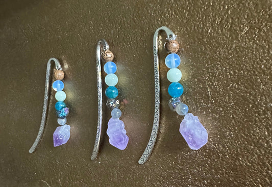Amethyst Glow Crystal Bookmark, Hand Beaded Spiritual Reading Charm