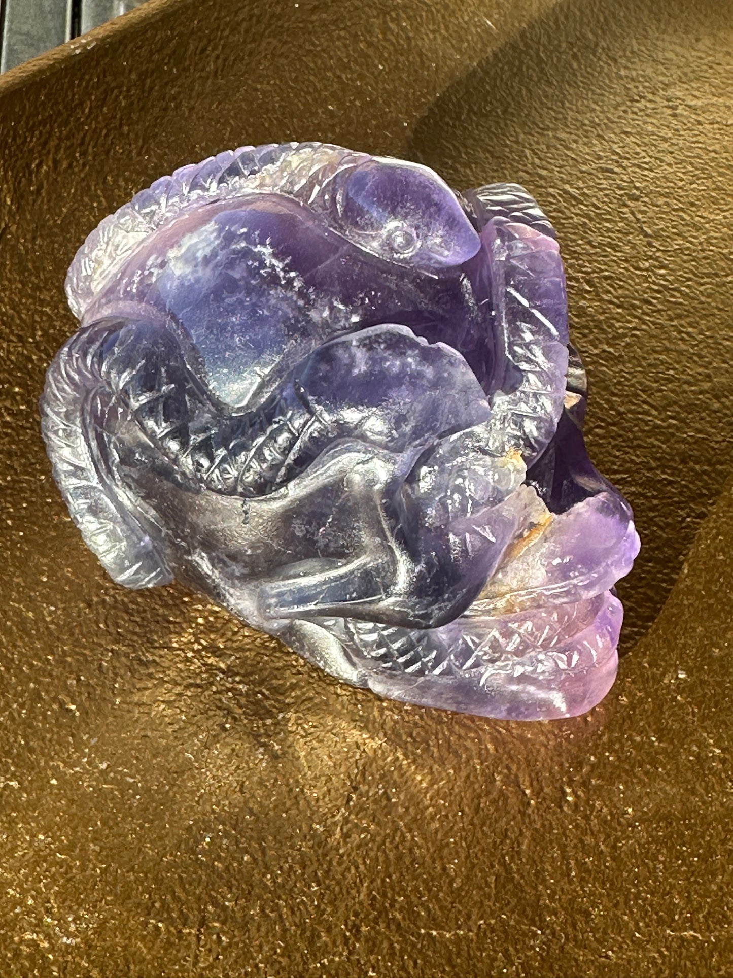 Rainbow Fluorite Snake Skull Carving