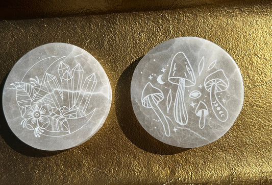 Whimsical Etched Selenite Plates