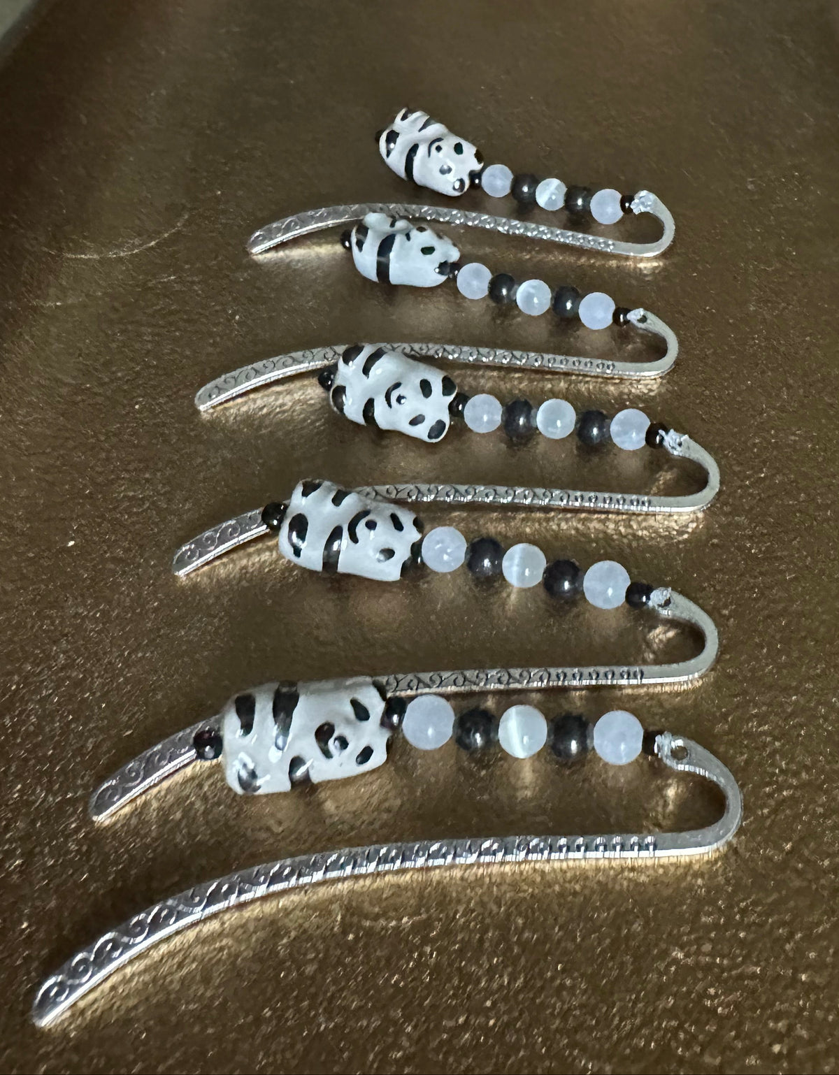 Handmade Beaded Panda Bookmark with Gemstones