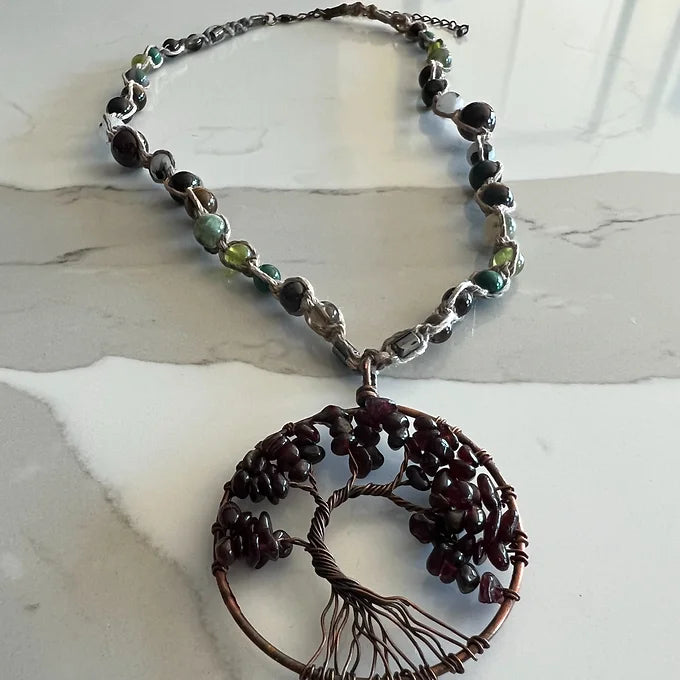 Garnet Tree of Life Hemp Necklace