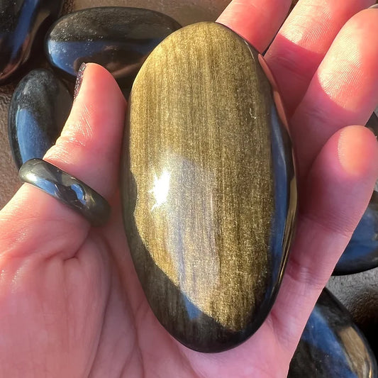 Gold Sheen Obsidian Palm Stone