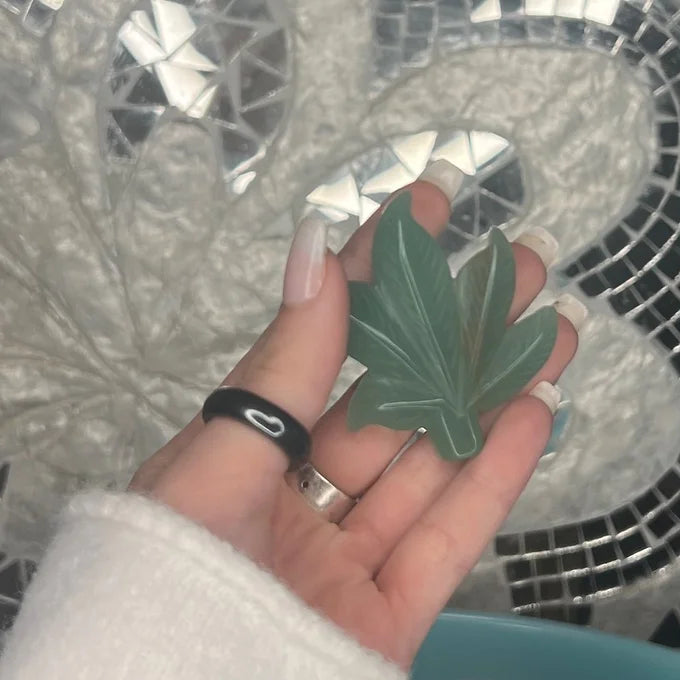 Green Aventurine Marijuana Leaf Carving